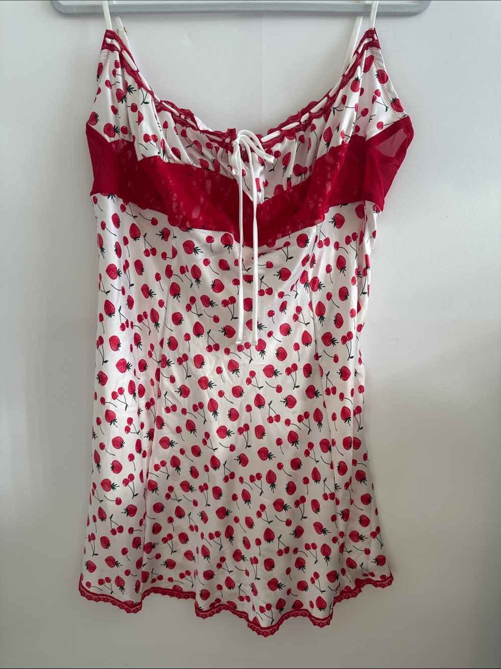 VS PINK by Frankie's Bikinis Slip Dress Red Strawberry Print & Lace Trim